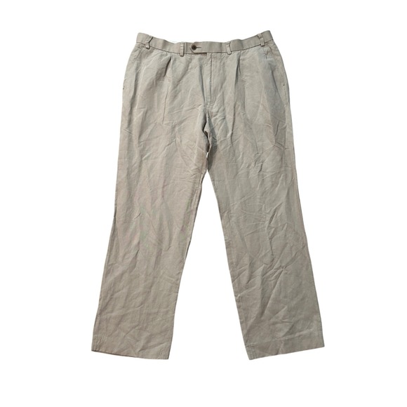 Marks & Spencer Collezione Linen Silk Casual Pants Pleated Front 38x31 Almond - Picture 1 of 12